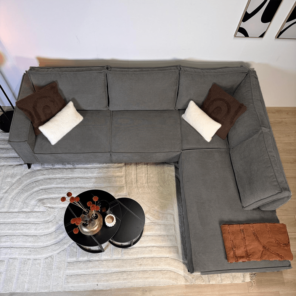 Canapé d'angle Yara avec méridienne chenille anthracite - droite 