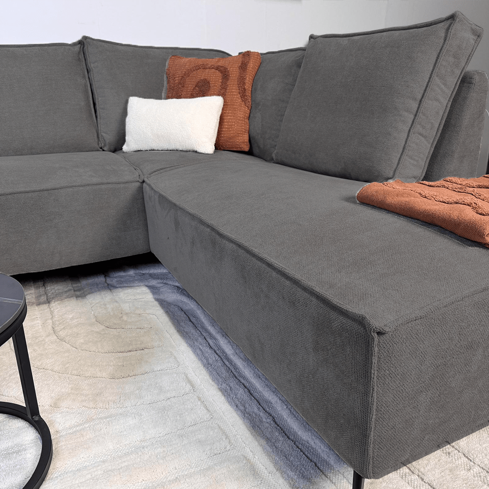 Canapé d'angle Yara avec méridienne chenille anthracite - droite 