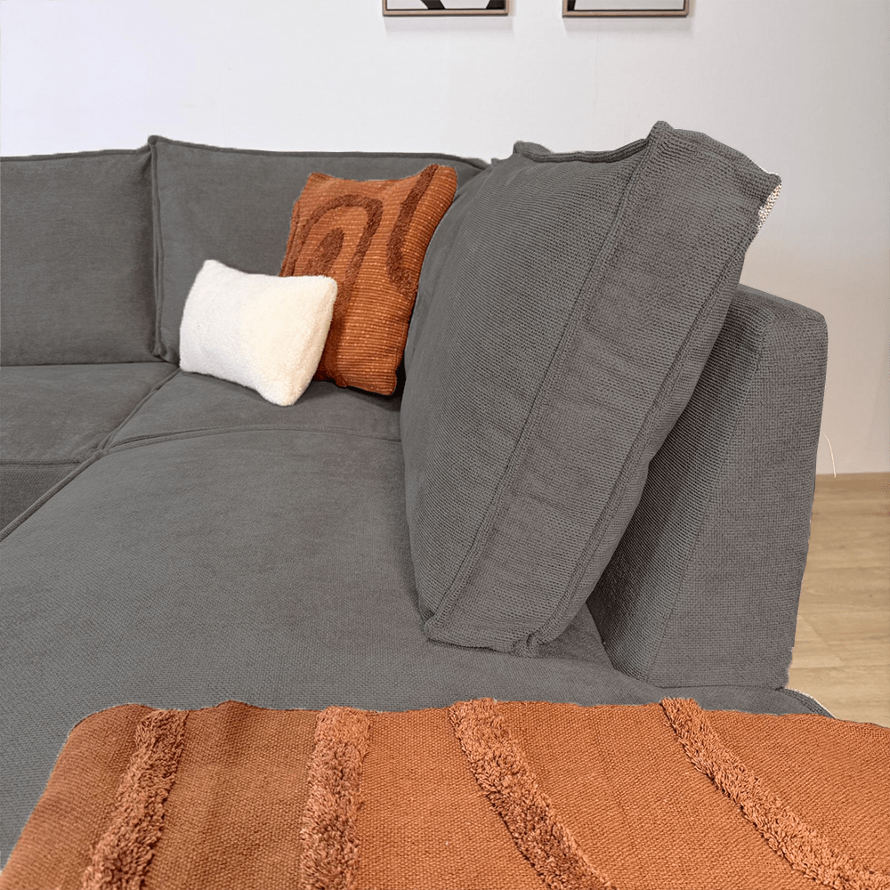 Canapé d'angle Yara avec méridienne chenille anthracite - droite 
