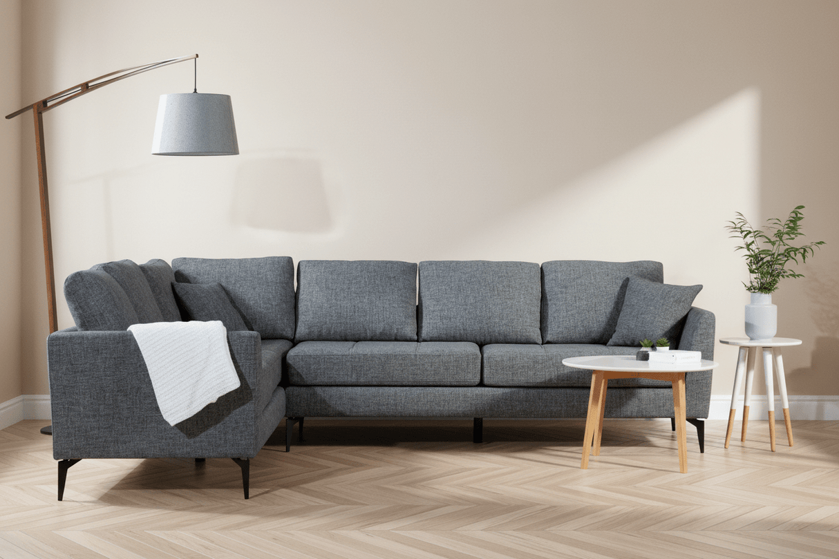 Hoekbank Donker grijs gecapitonneerd Tempo links