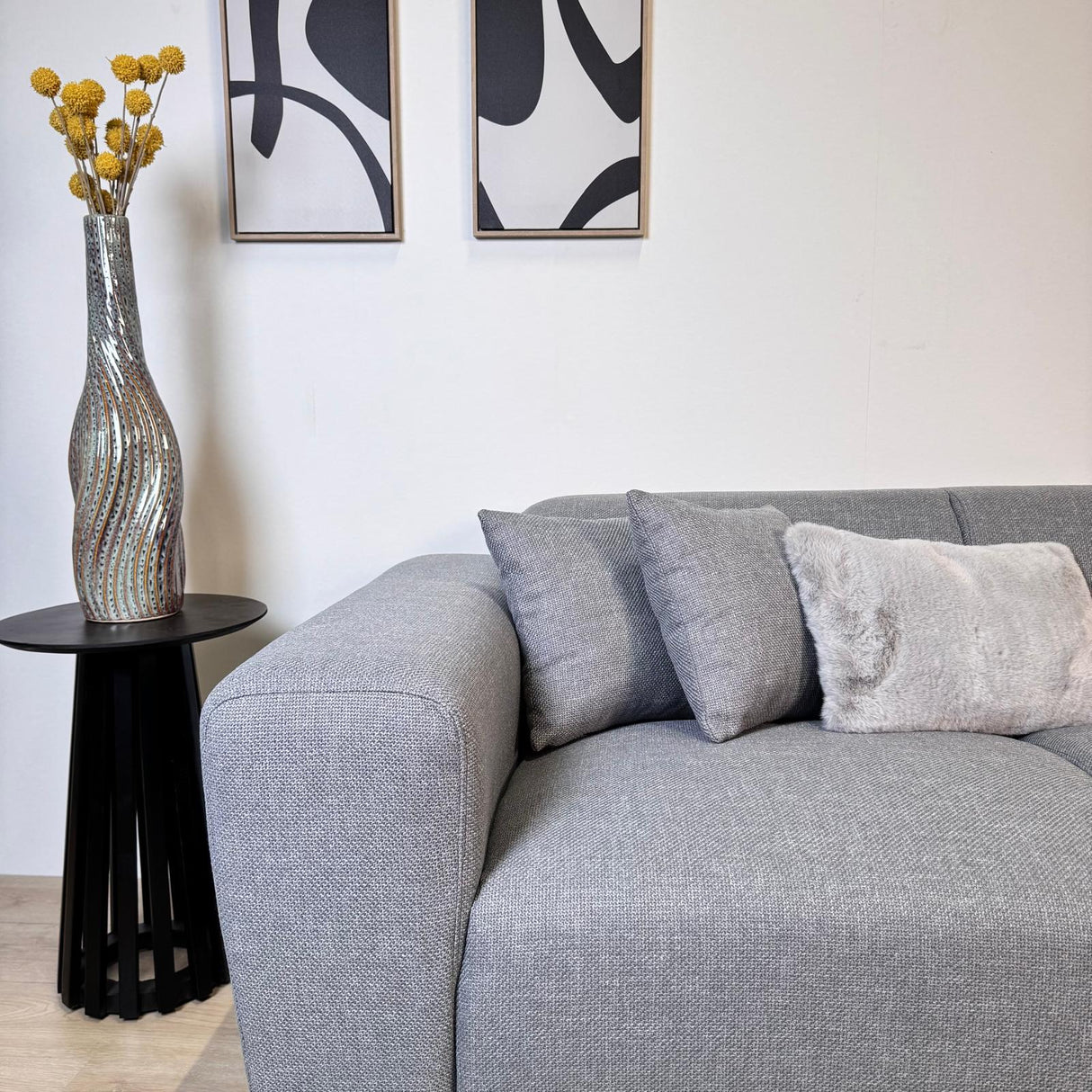 Canapé d'angle Moby bleu gris avec salon compact et tissu recyclé - Droit 