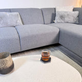 Canapé d'angle Moby bleu gris avec salon compact et tissu recyclé - Droit 