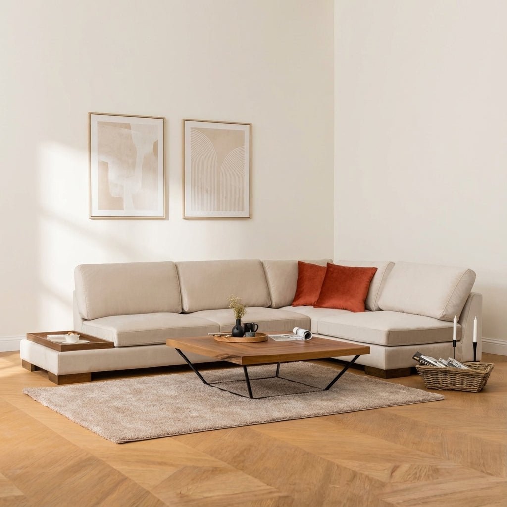 Hoekbank Rechts Tulip Beige sfeerfoto in modern interieur