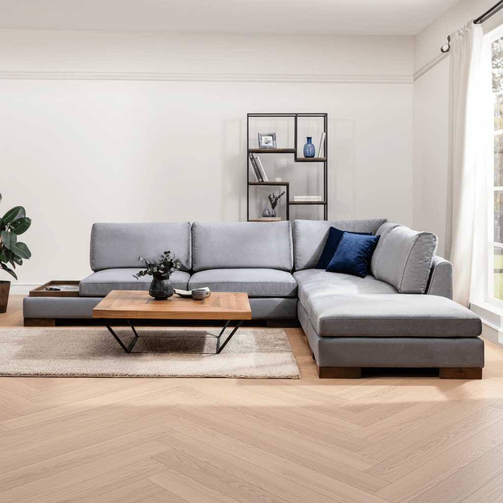 Hoekbank Rechts Tulip Donker Grijs - Met Hocker sfeerfoto in modern interieur