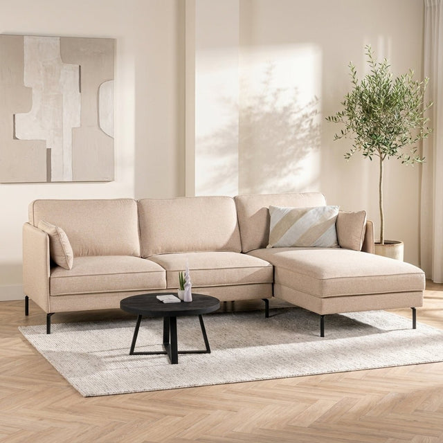 Hoekbank Sidney stof beige rechts sfeerfoto in modern interieur