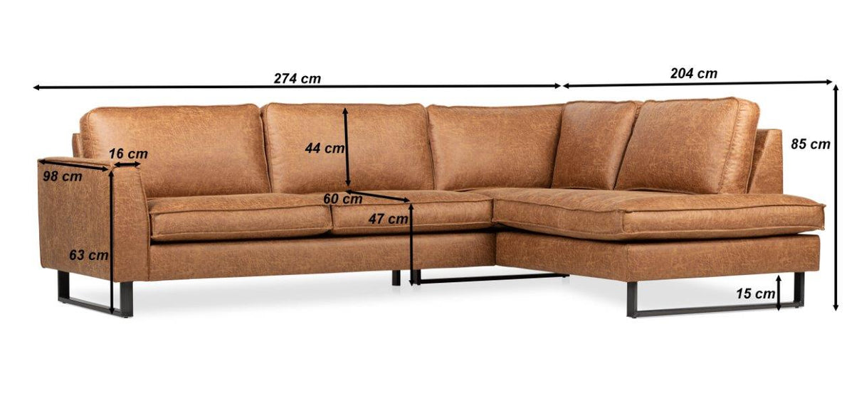 Hoekbank Tulin cognac microvezel rechts