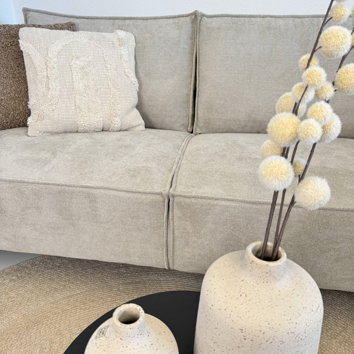 Hoekbank Yara met chaise longue rechts chenille beige