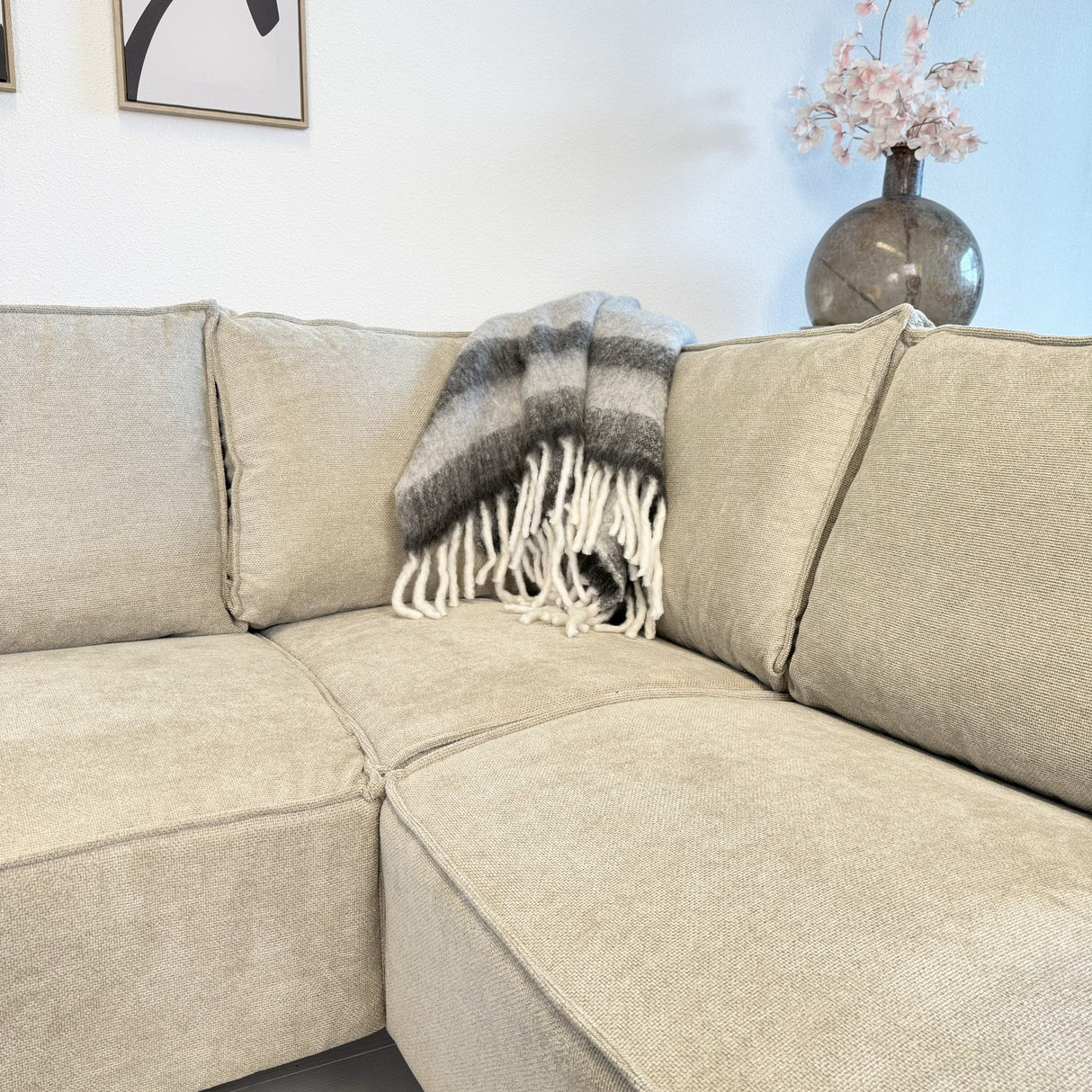 Hoekbank Yara met chaise longue rechts chenille beige