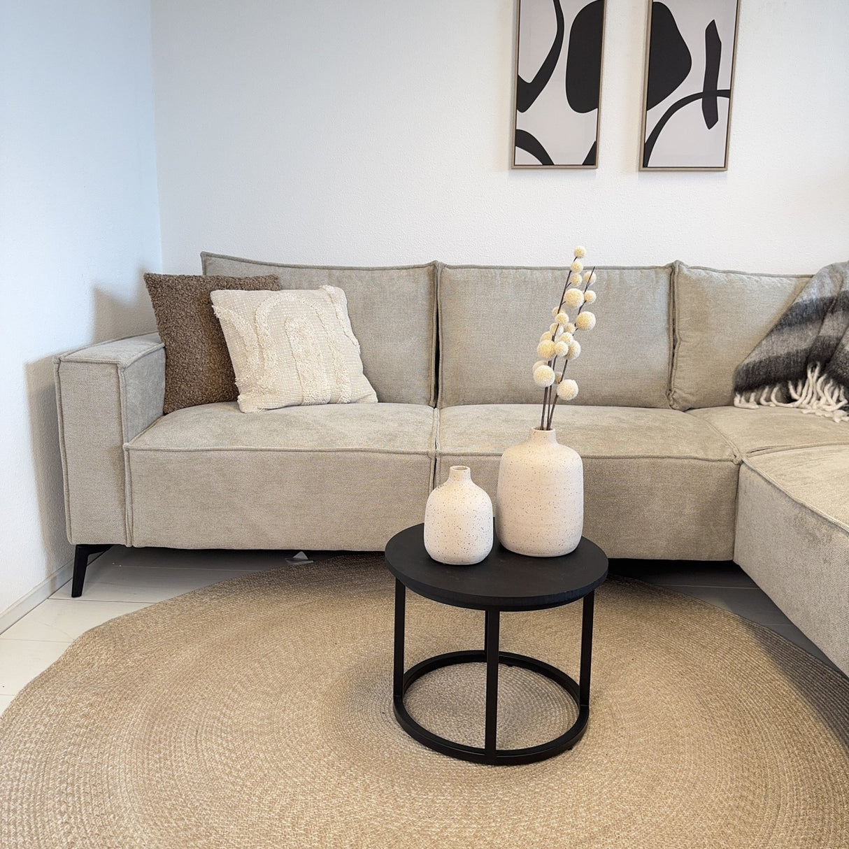 Hoekbank Yara met chaise longue rechts chenille beige