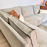 Canapé d'angle Yara avec méridienne en chenille beige - gauche 
