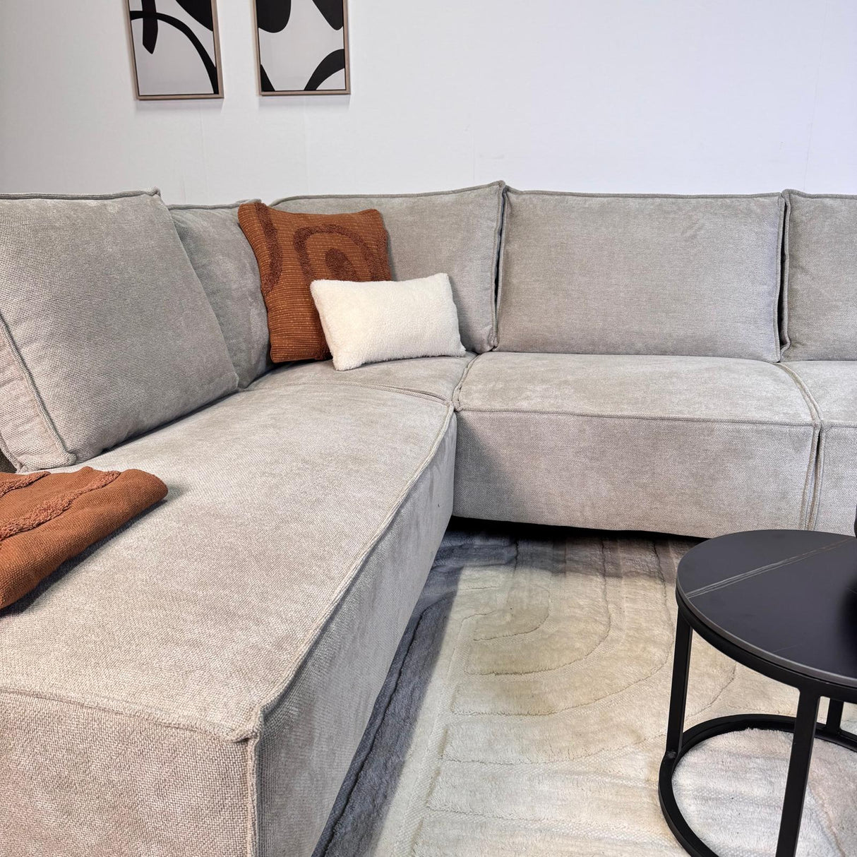 Canapé d'angle Yara avec méridienne en chenille beige - gauche 