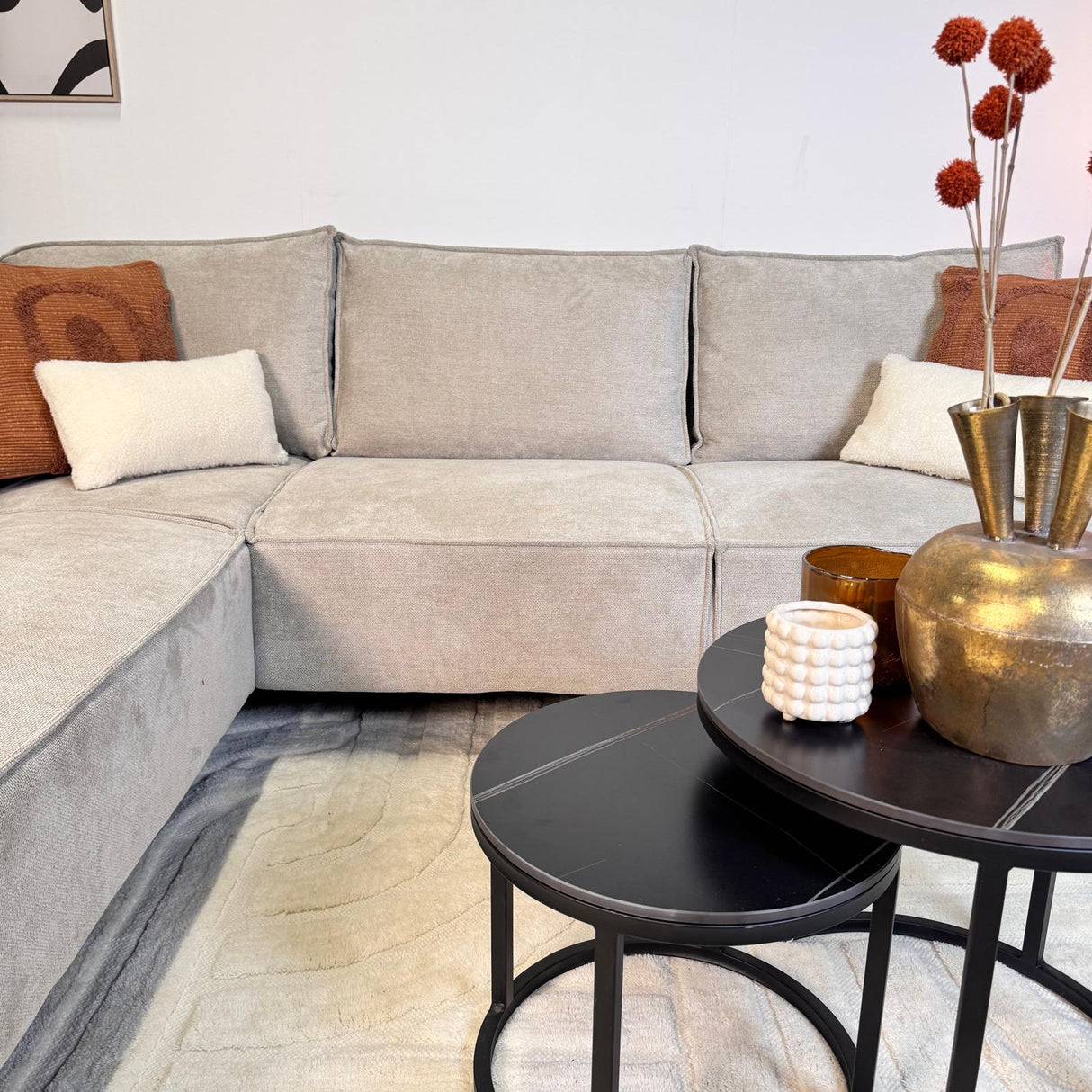 Canapé d'angle Yara avec méridienne en chenille beige - gauche 