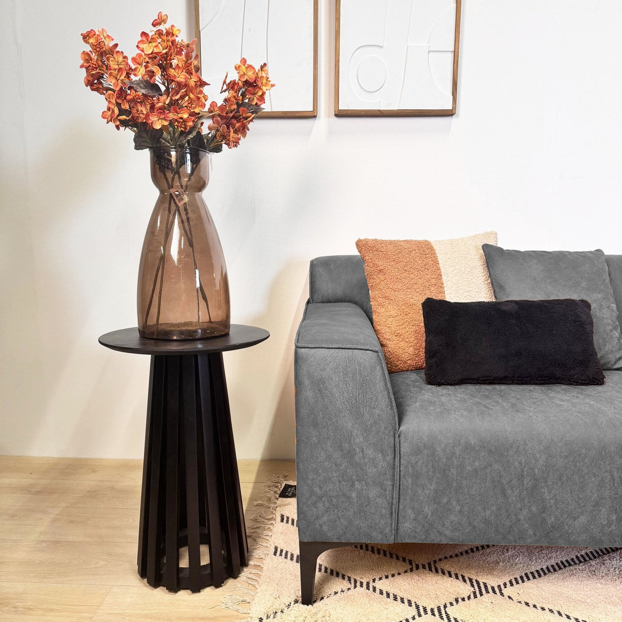Canapé d'angle Davidson Microfibre Anthracite avec salon compact - Droit 
