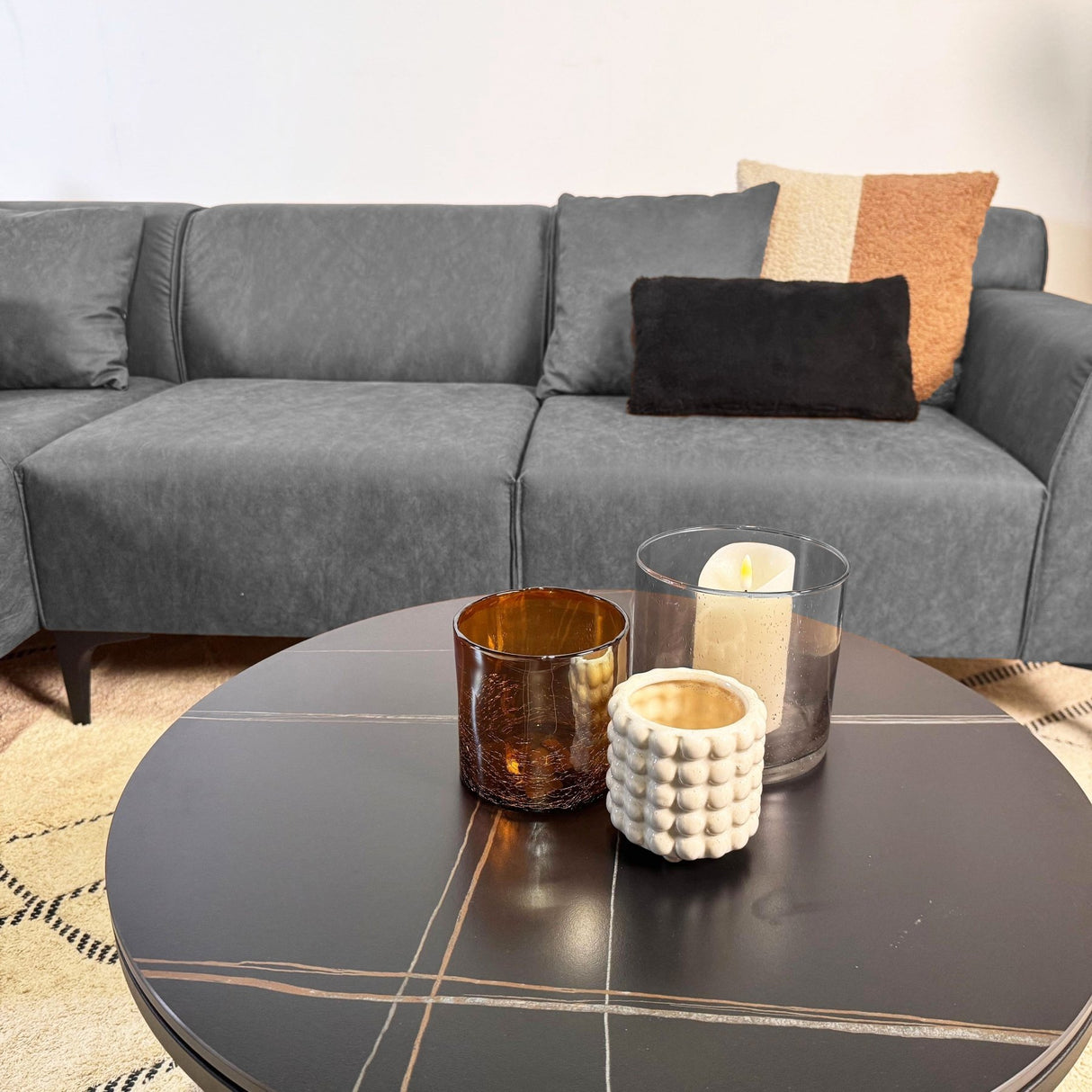 Hoekbank met compacte lounge antraciet microvezel Davidson - links