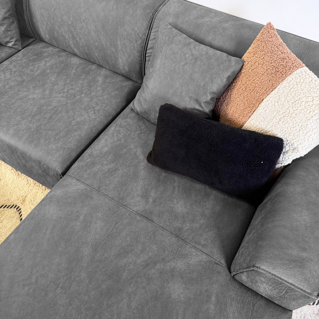 Canapé d'angle Davidson Microfibre Anthracite avec salon compact - Droit 