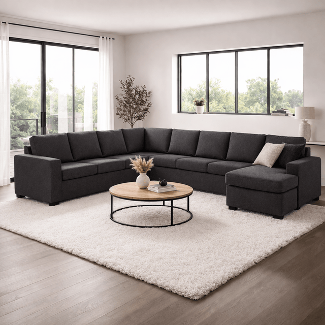 Canapés - Canapé d'angle tissu anthracite - 7 - personnes - 345 x 285 cm - Blake - Dimehouse