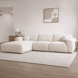 Canapé d'angle en tissu chenille beige Shane - à gauche