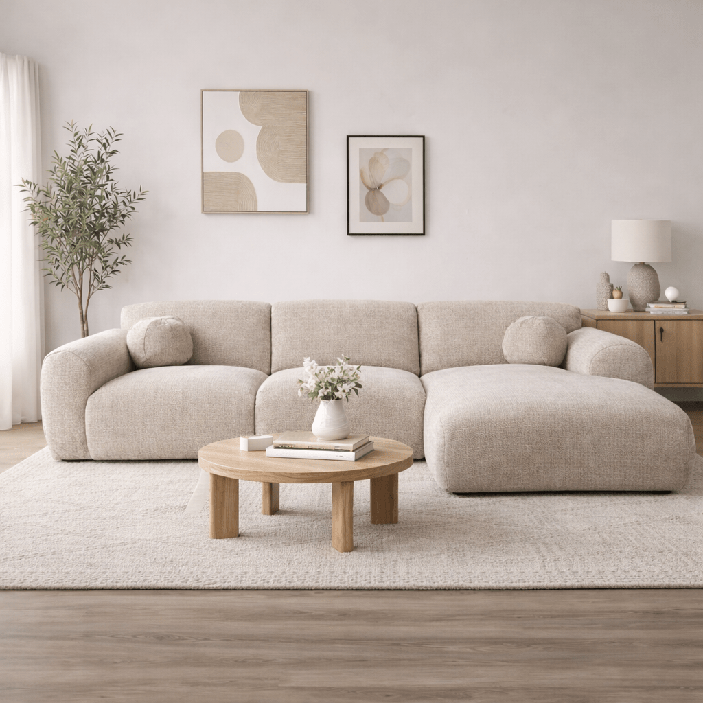 Canapé d'angle tissu chenille beige - 292x169 cm - Shane - droit