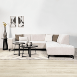 Canapé d'angle manon avec chaise longue sur le beige de chenille droite