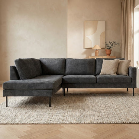 Hoekbank antraciet velvet hoge poten Gaya - links