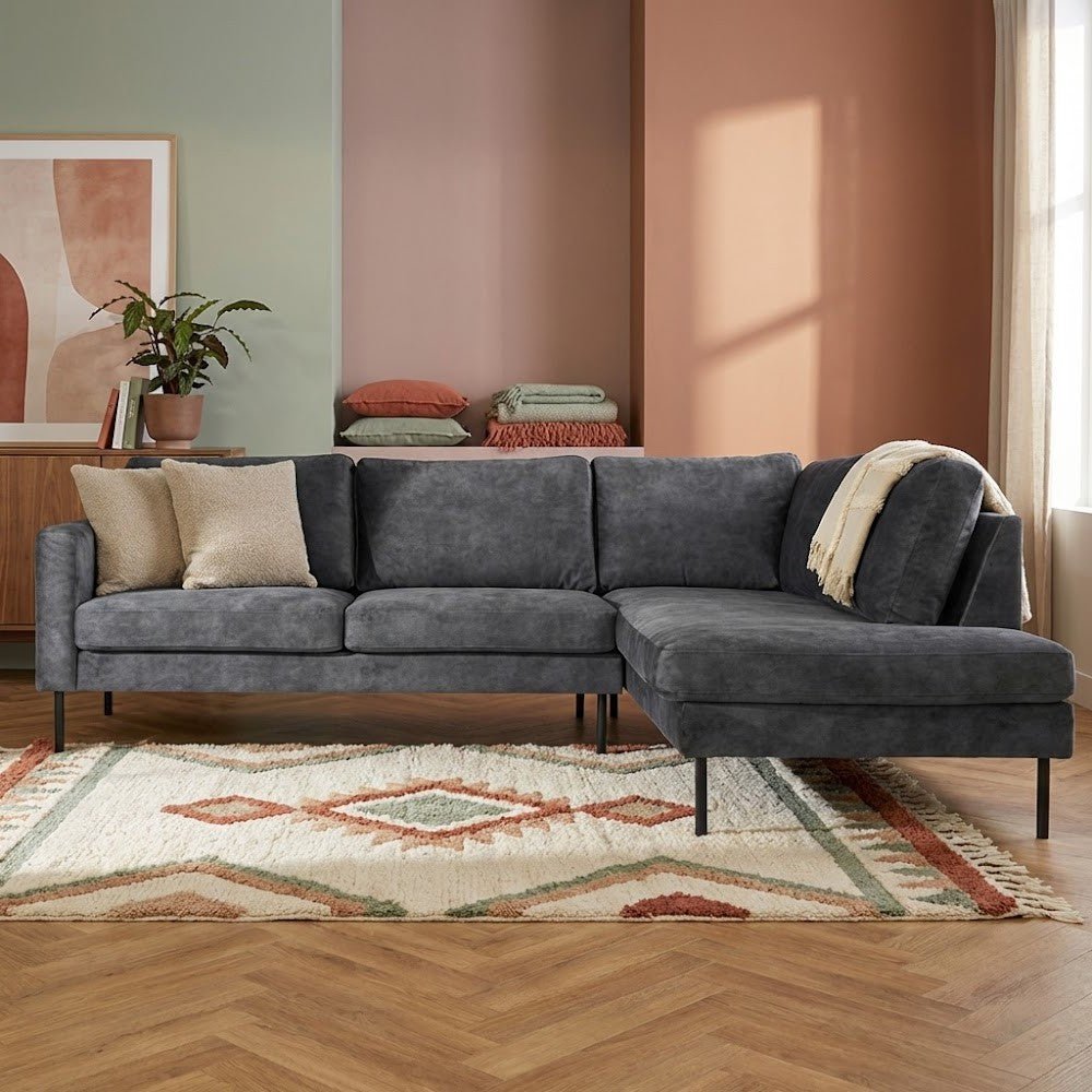 Hoekbank antraciet velvet hoge poten Gaya - rechts