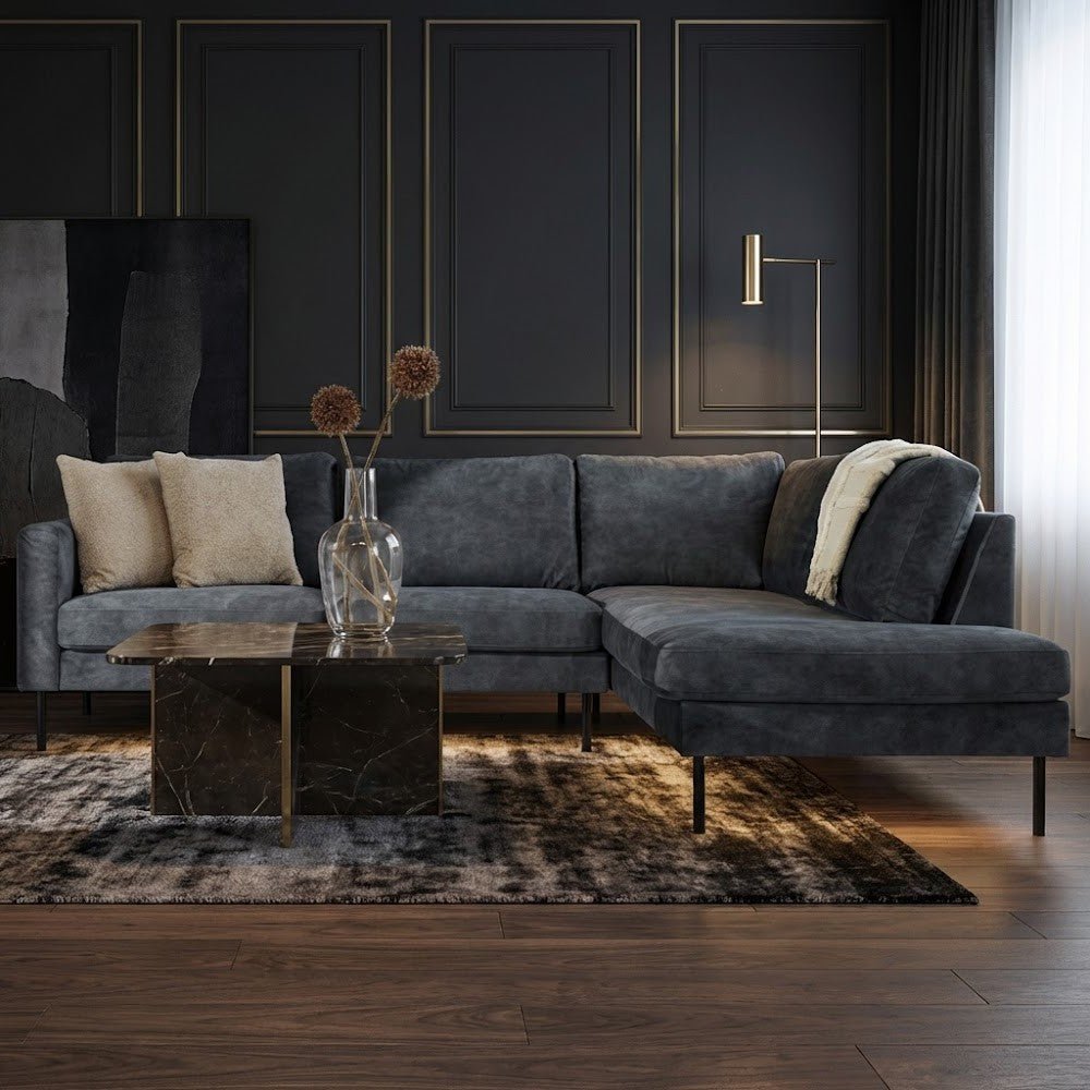 Hoekbank antraciet velvet hoge poten Gaya - rechts