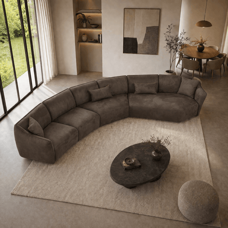 Canapé d'angle microfibre marron anthracite - 7 personnes - Mentis