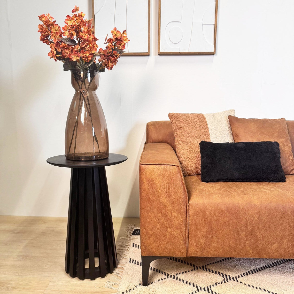 Canapé d'angle Davidson Cognac Droit - Tissu Microfibre