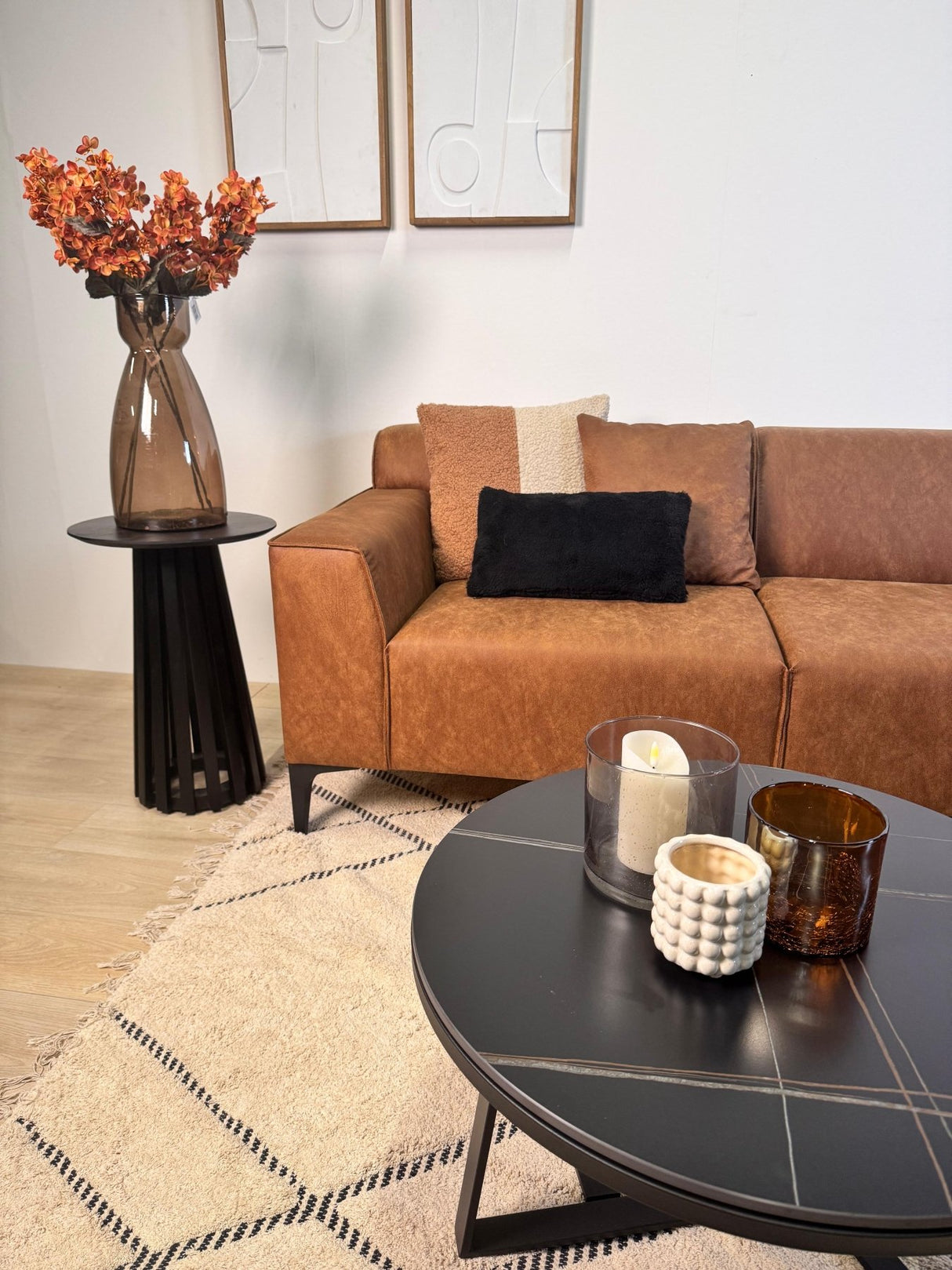 Canapé d'angle Davidson Cognac Droit - Tissu Microfibre