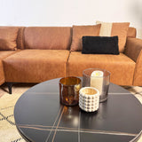 Canapé d'angle Davidson Cognac Gauche - Tissu Microfibre