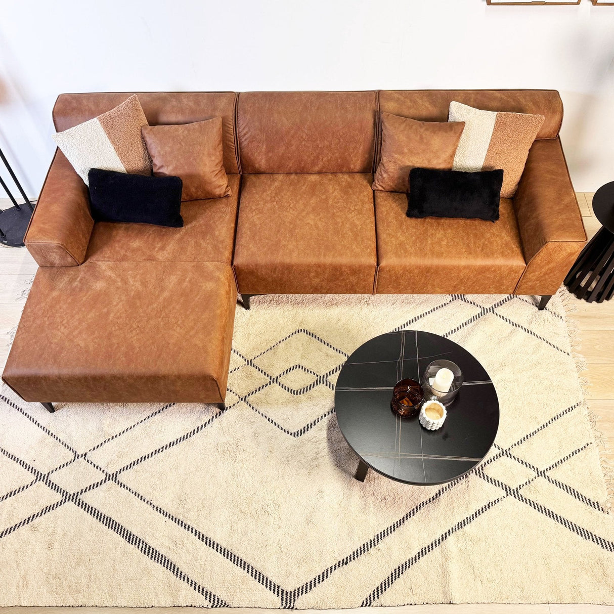 Canapé d'angle Davidson Cognac Gauche - Tissu Microfibre