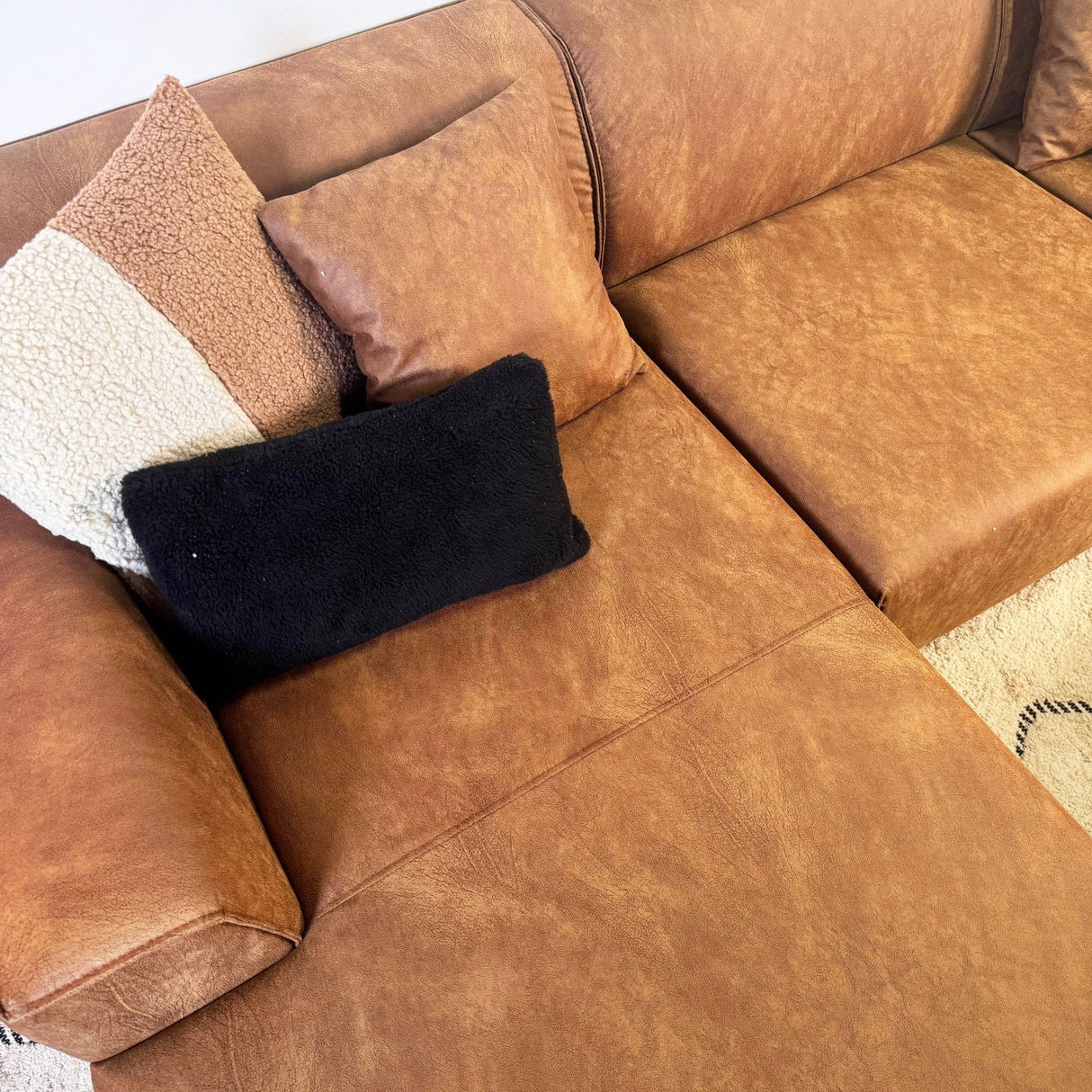 Canapé d'angle Davidson Cognac Gauche - Tissu Microfibre