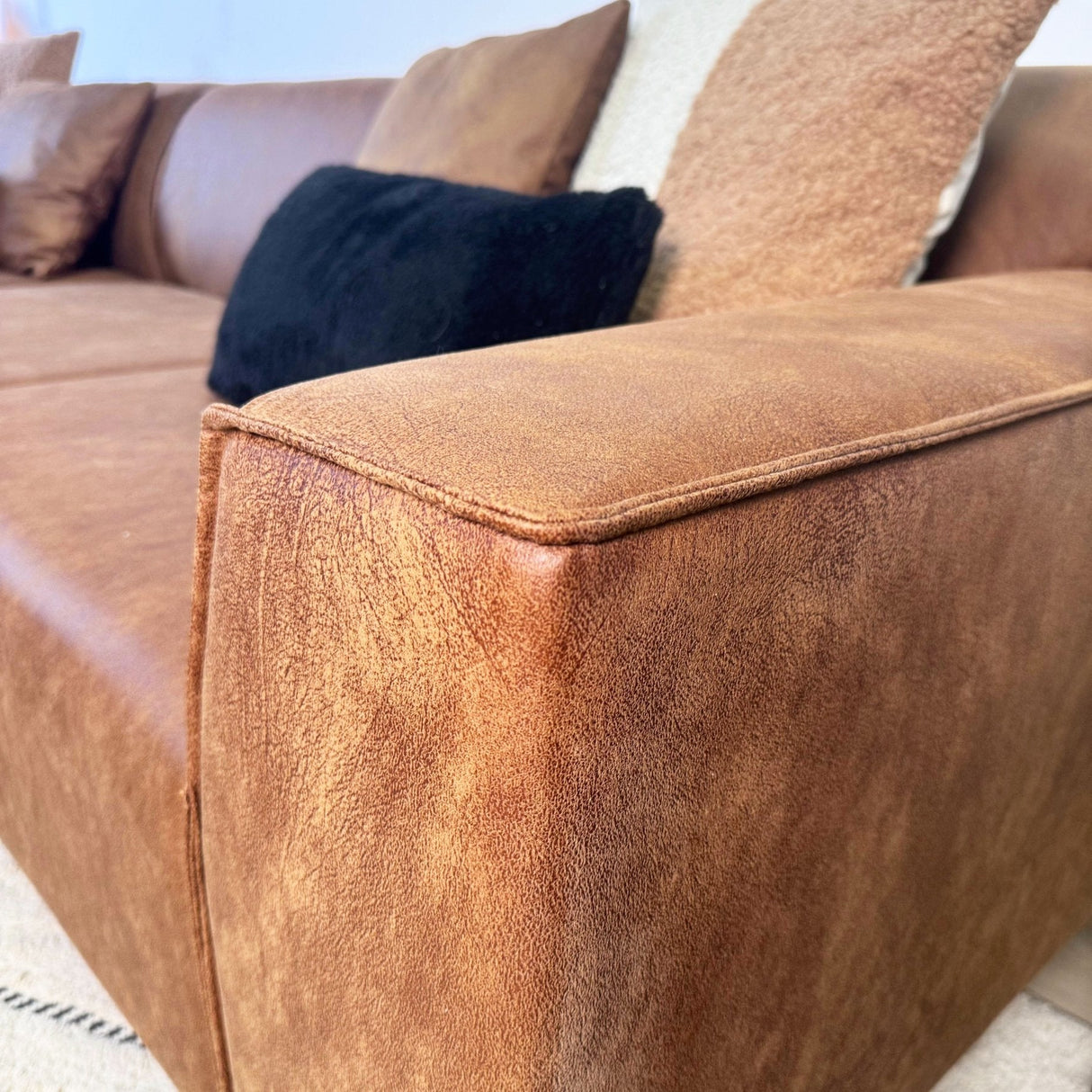 Canapé d'angle Davidson Cognac Gauche - Tissu Microfibre