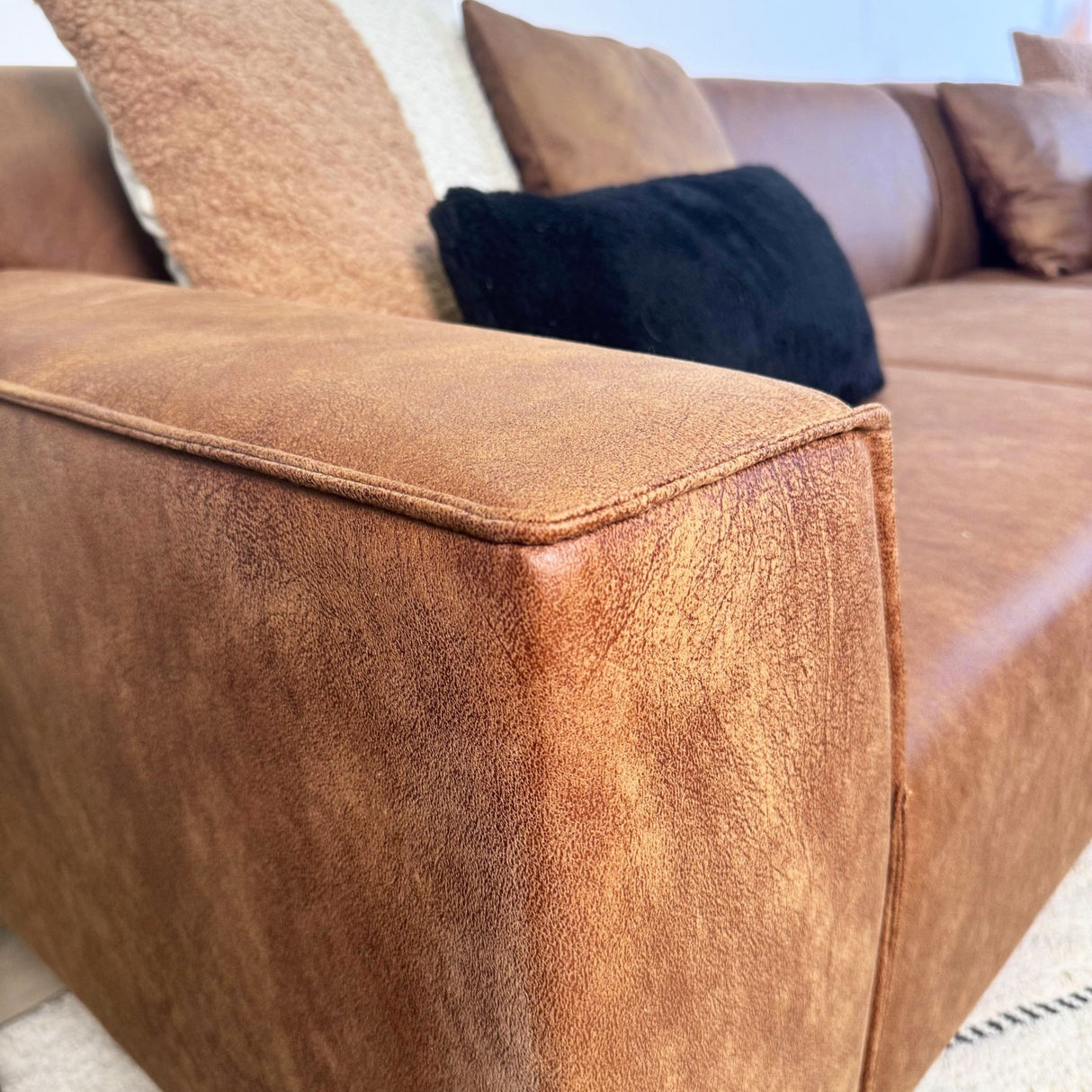 Canapé d'angle Davidson Cognac Droit - Tissu Microfibre