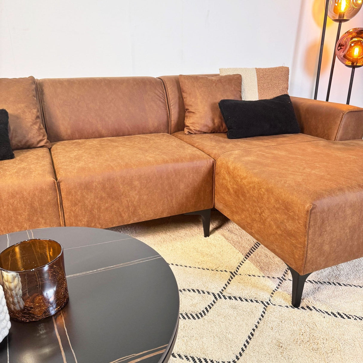 Canapé d'angle Davidson Cognac Droit - Tissu Microfibre
