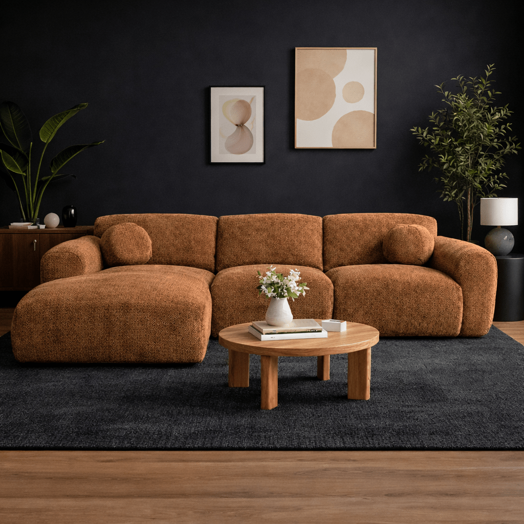 Banken - Hoekbank koper chenille stof - 292x169 cm - Shane - links - Dimehouse