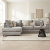 Hoekbank lichtgrijs ribstof plofbank Gabi - links