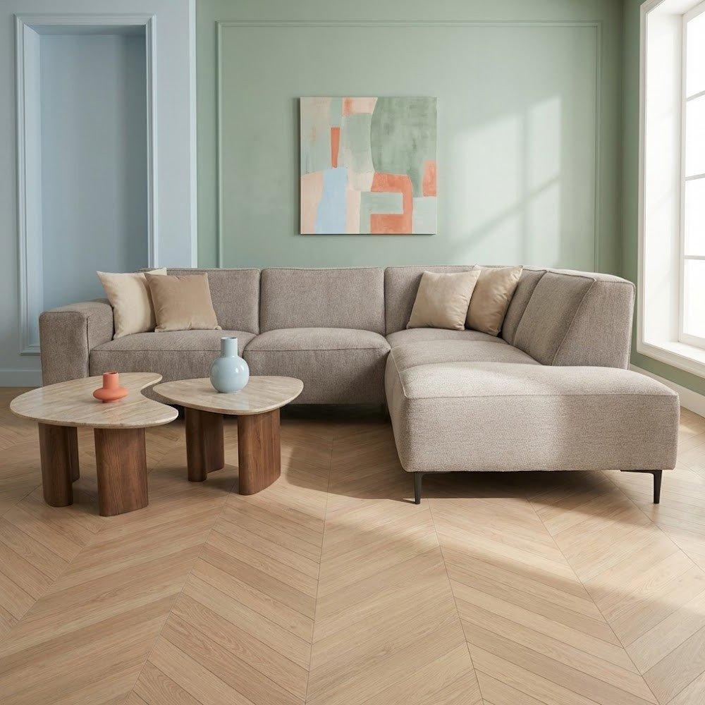 Canapé d'angle gris en chenille tacheté Ravi – droit 