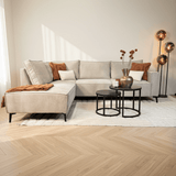 Banken - Hoekbank met chaise longue beige chenille Yara - links - Dimehouse