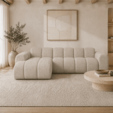 Canapé d'angle lounge tissu bouclé beige - rayures - gauche - Brix
