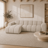 Banken-Hoekbank met lounge beige velvet structuurstof - strepen - links - Brix-Dimehouse