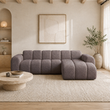 Hoekbank met lounge zacht bruin bouclé stof - strepen - rechts - Brix