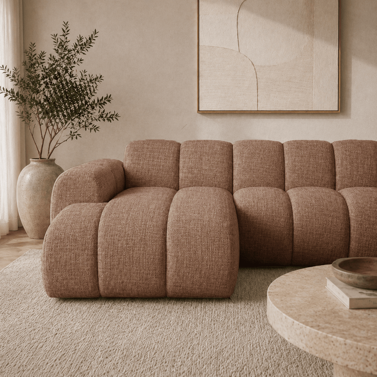 Banken-Hoekbank met lounge koper velvet structuurstof - strepen - links - Brix-Dimehouse
