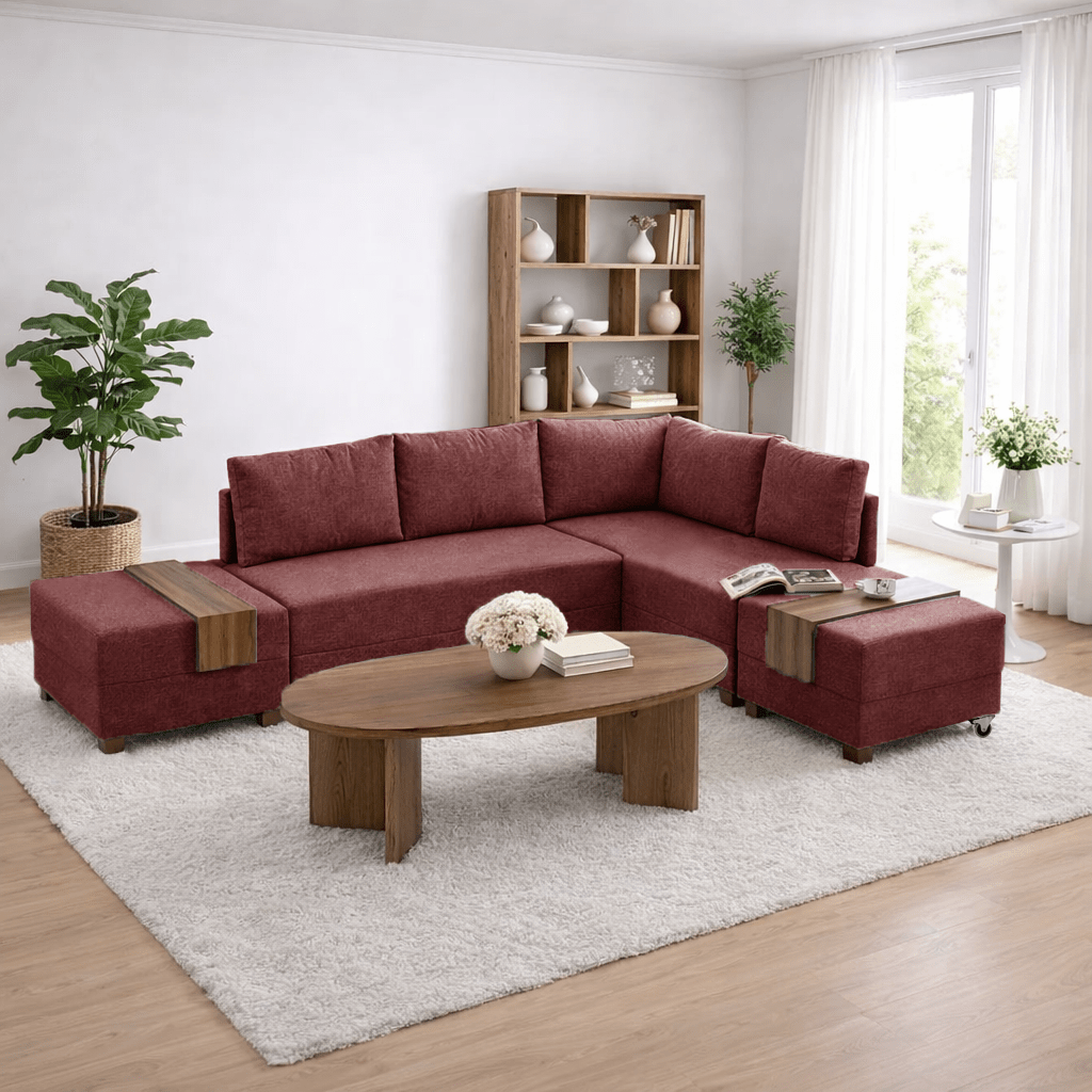 Canapé lit tissu rouge - XXL 280 x 210 - Droite - Fly