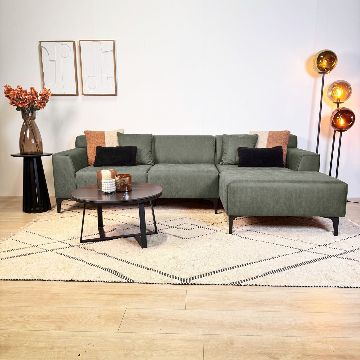 Canapé d'angle Davidson Microfibre Vert avec salon compact - Droit 