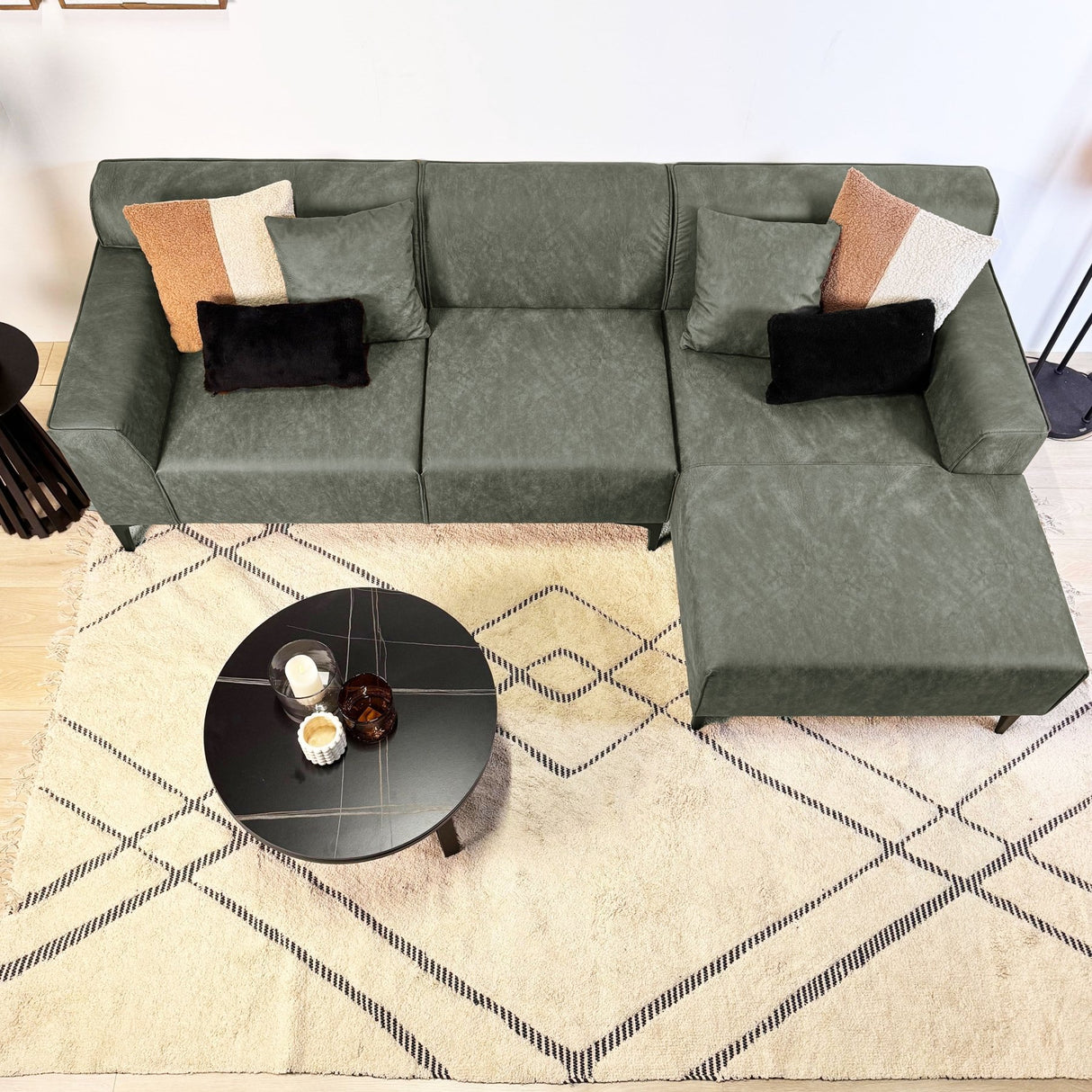 Canapé d'angle Davidson Microfibre Vert avec salon compact - Droit 
