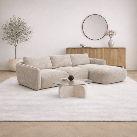 Hoekbank ronde longue beige Chenille Dwayne - rechts