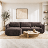 Banken - Hoekbank ronde longue mokka bruin velvet structuurstof Dwayne - links - Dimehouse