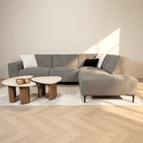 Hoekbank taupe chenille gemêleerd Ravi – rechts