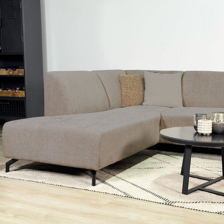 Hoekbank taupe chenille stof met chaise longue links Manon